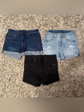 Aeropostale Denim Short Trio - Dark Blue, Light Blue & Black